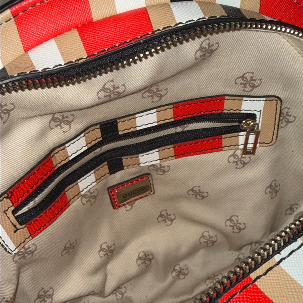 GUESS Red and Cream Striped Shoulder Bag with Gold Handles - Picture 16 of 16